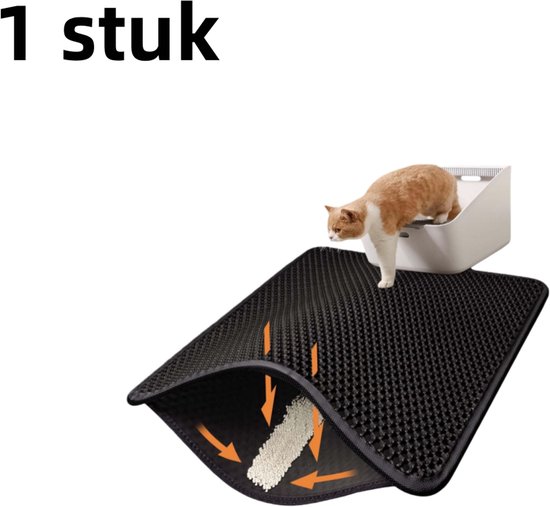 1 stuk - Dubbellaags EVA kattenbakmat - Opvouwbaar - Wasbare honingraat kattenbakmat - Reinigingsmat voor kattenbak - 55*75cm - Zwart