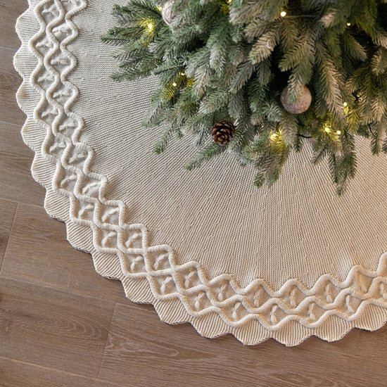 92CM Kerstkleed - Gebreide Kerstboomkleed - Kerst Versiering - Kerstboomring - Kerstboomdeken - Decoratie Kerstrok Kleed Vloerkleed Sneeuw - Cover Vloermat voor Xmas Nieuwjaar Vakantie Decoraties - Voor Kerstmis Nieuwjaar woondecoratie - Wit