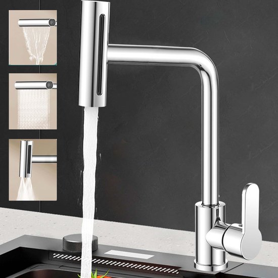 Wandmontage Keukenkraan 360° Draaibaar - Ééngreeps Mengkraan Voor Koud En Warm Water Rvs 304 Met Zwenkarm 22cm Wandmontage Keukenkraan 360° Draaibaar - Ééngreeps Mengkraan Voor Koud En Warm Water Rvs 304 Met Zwenkarm 22cm