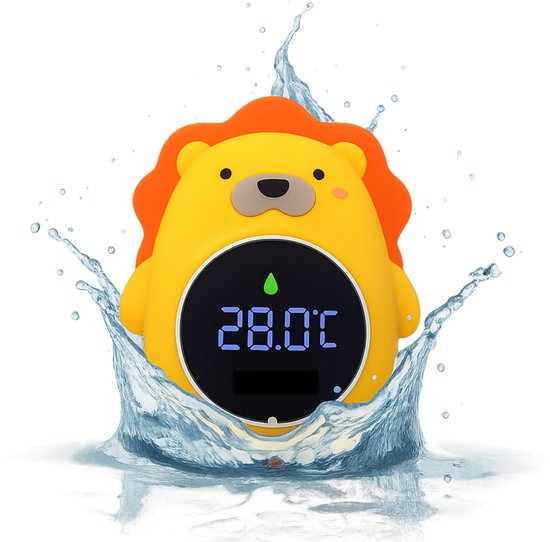 Badthermometer Baby – Digitale Waterthermometer met LED Display – Veilig & Oplaadbaar – Drijvend Bad Accessoire voor Baby’s - RGB - Leeuw