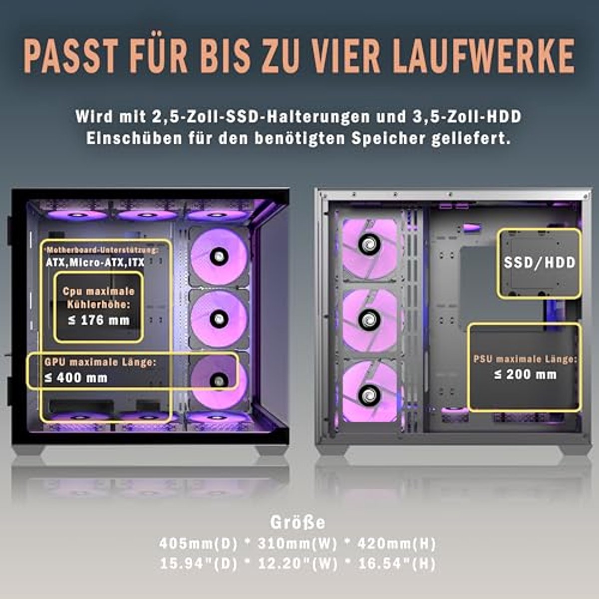 ATX Computerkast met 9 PWM ARGB-ventilatoren en Volledig Glas