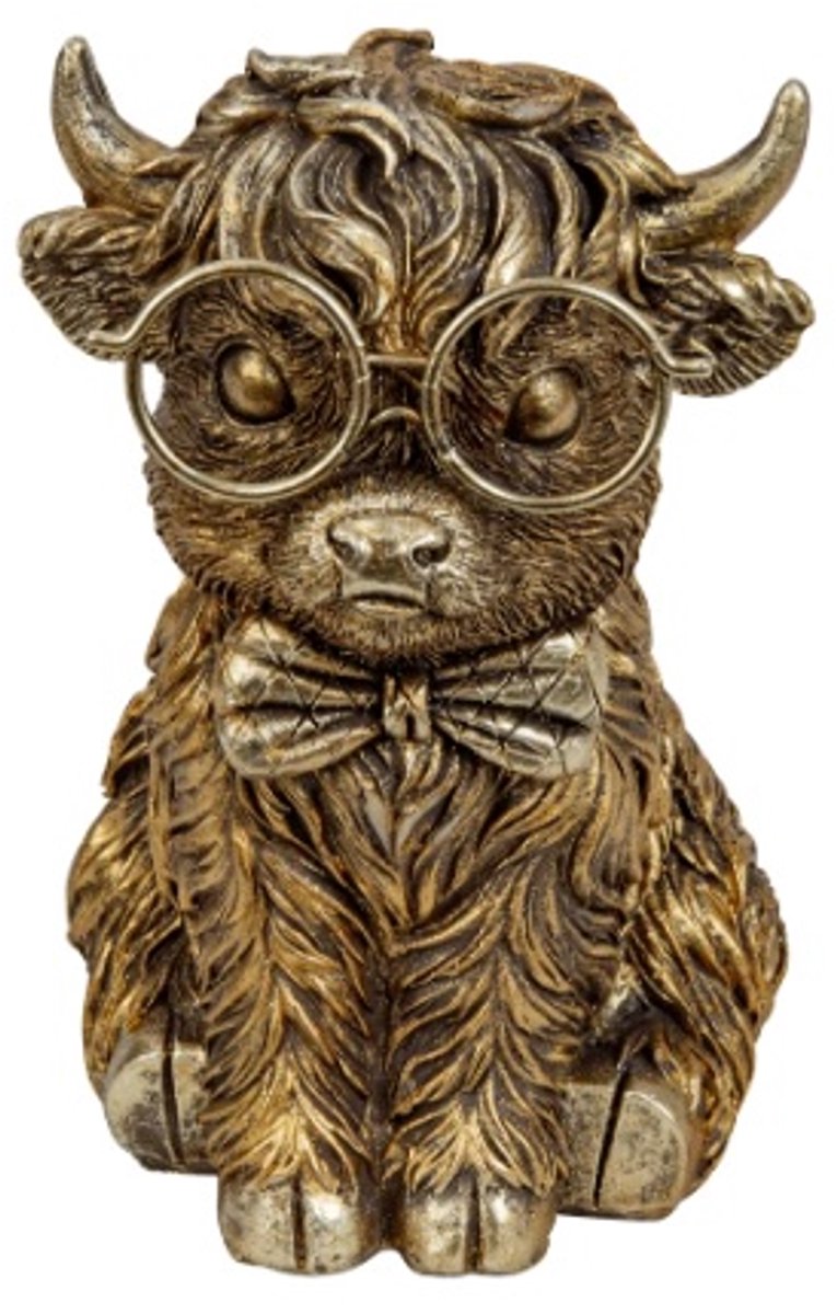 Schotse Hooglander Decoratie - Met bril - 15,5 x 11 cm - Oud Goud