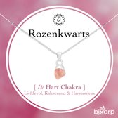 Bixorp Ruwe Rozenkwarts Ketting - S925 Zilver + Edelsteen Hanger - Onbewerkte Steen - Spirituele Chakra Ketting met Cadeau Kaartje - 45cm + 5cm verstelbaar