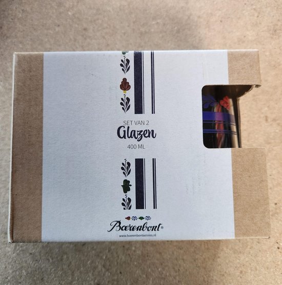 Set van 2 glazen van 400 ML, met Boerenbont decoratie.