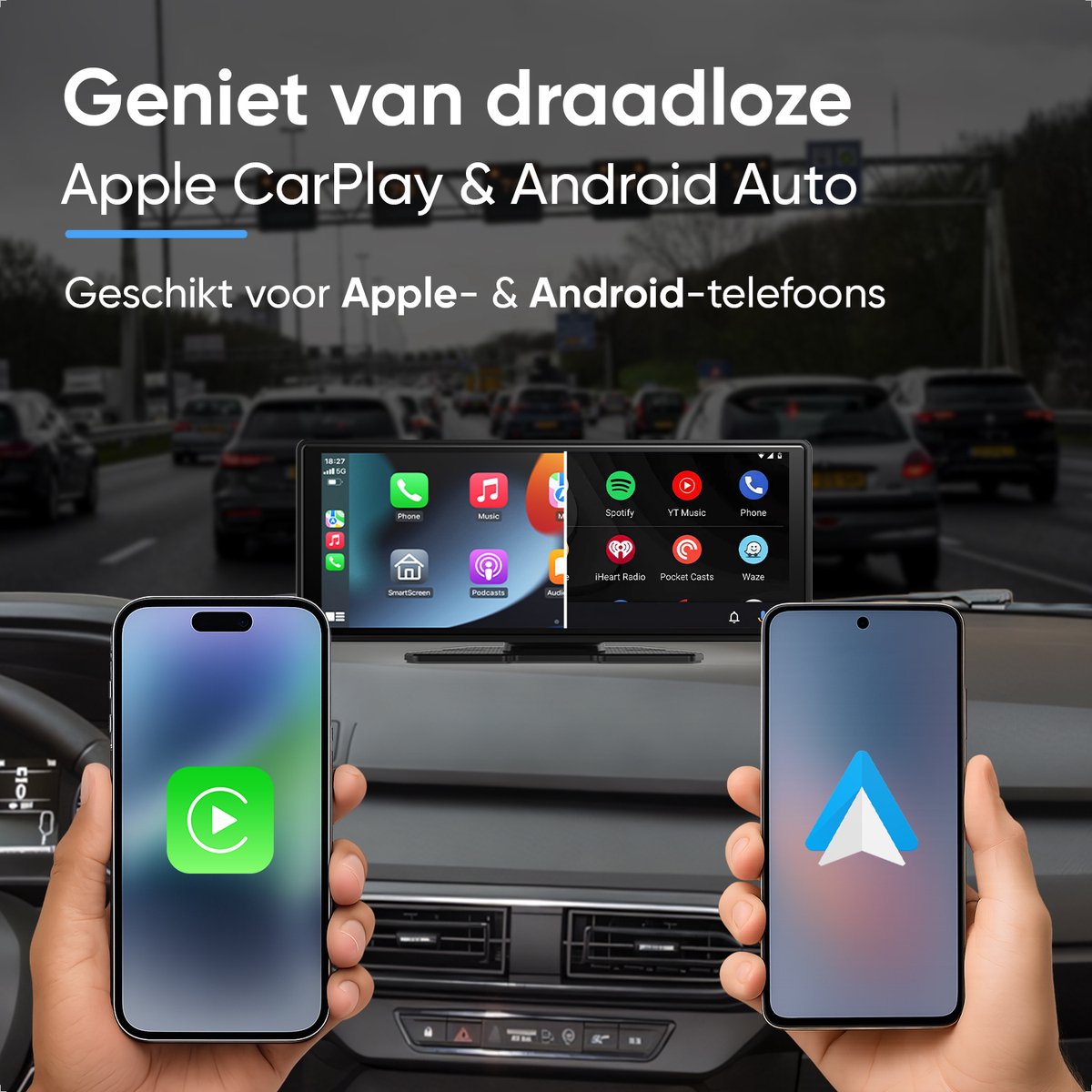 CarMe 10 Inch CarPlay Scherm Draadloos met Achteruitrijcamera 6m, Apple CarPlay & Android Auto Touchscreen - Afbeelding 5