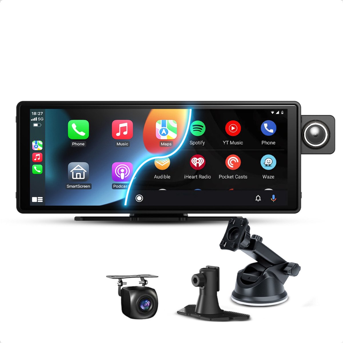 CarMe CarPlay Scherm 10 Inch - Inclusief Dashcam en Achteruitrijcamera 6 Meter - Met Meegeleverde SD-Kaart - Apple CarPlay & Android Auto (Draadloos) - Touchscreen - Navigatiesysteem auto - Android Auto scherm