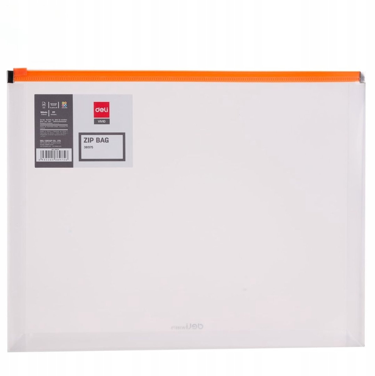 Deli A4 Transparante PP Organizer Map met Rits - Oranje