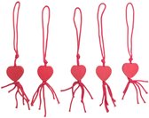 Fako Bijoux - Hartje Rood Geluksbrenger - Gelukshanger - Lucky Heart - Gelukspoppetjes - Hout - Rood - 50 Stuks