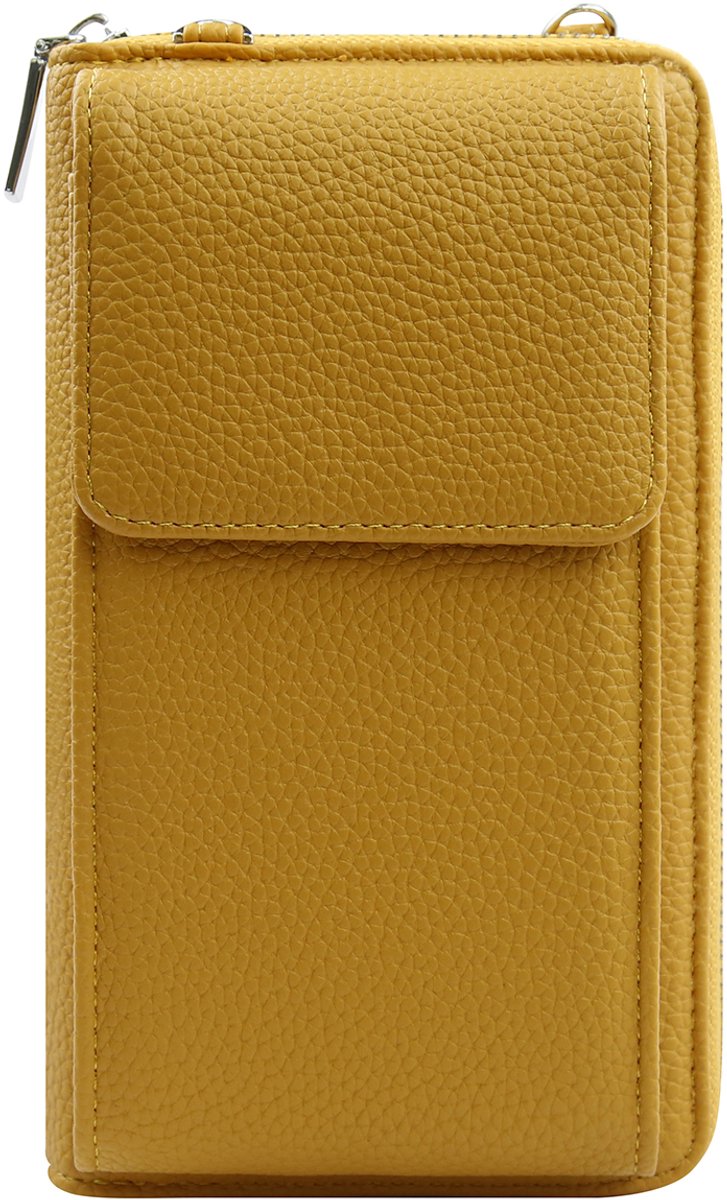 Portemonnee tasje RFID met schouderband geel / mosterdgeel -telefoontasje dames anti-skim - schoudertas klein - festival tas - Portemonnee voor mobiel