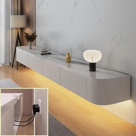 DUlVBPE Moderne televisiekast met ledverlichting, met kattenrustruimte, steunhendels, met staal versterkte glazen deuren en 1 lade (zonder