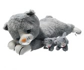Sunkid Pluche moederpoes 2 Kittens Knuffeldier 40cm