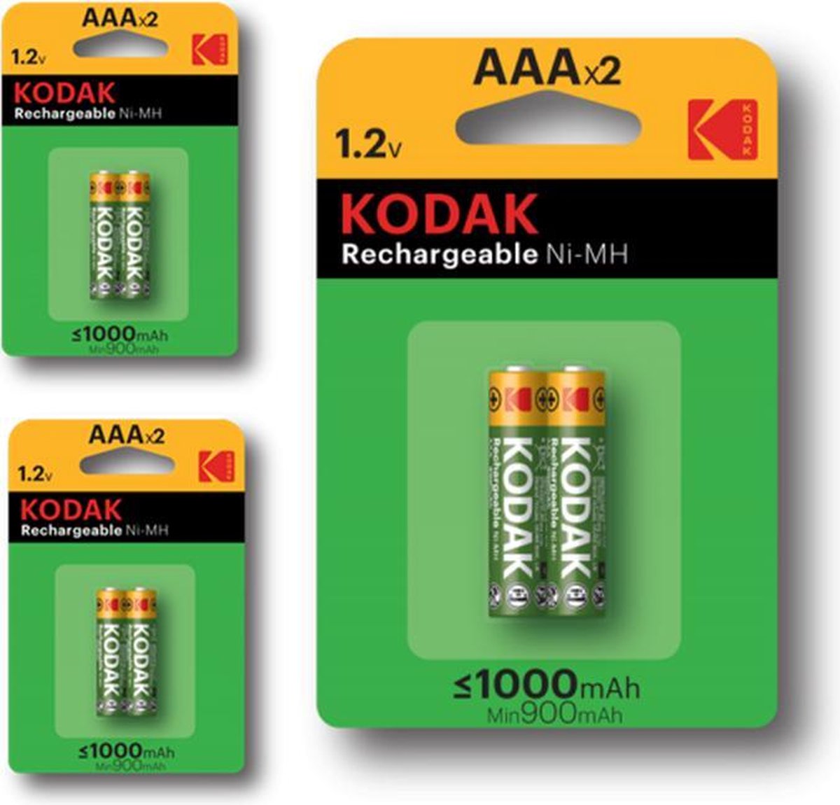 Kodak 1000mAh AAA oplaadbare batterijen 1.2V NiMH - 6 Stuks (3 Blisters a 2St)