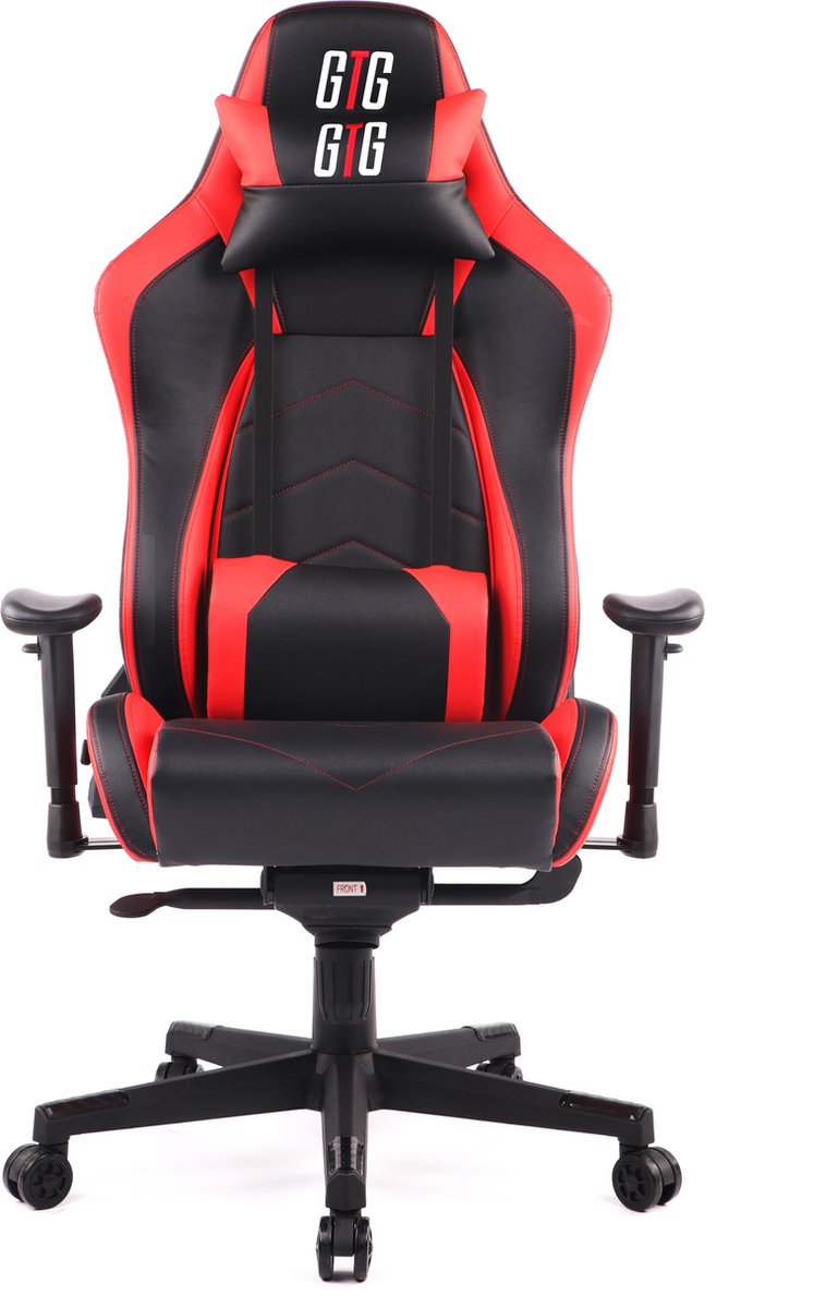 GTG GT1 - Gaming stoel - Gaming chair - Luxe ruime en stevige stoel - Zwart Rood - stalen onderstel - Rug- en nekkussen