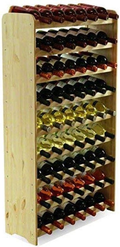 Wijnrek van grenenhout met plek voor 63 flessen 118x72x27cm (LxBxD) | Wijnrek met 9 planken á 7 flessen | Hoogwaardig en stijlvol grenenhout | Duurzame wijnkast | Houten wijnkast