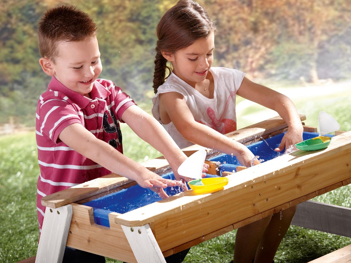 AXI Nick Zand & Water Picknicktafel in Bruin/Wit voor kinderen - Met in hoogte verstelbare Parasol in Blauw/Wit - Multifunctionele Picknick tafel van FSC hout - Picknick tafel voor kinderen van hout — afbeelding 15