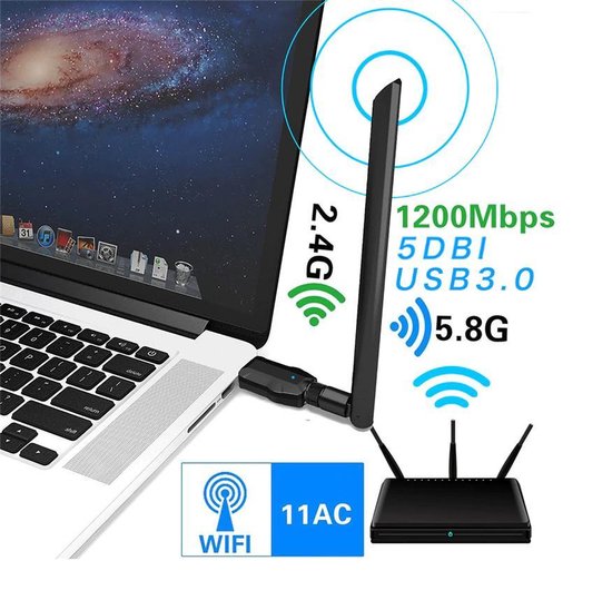 USB Wifi Dongle 1200 MB/s USB 3.0 5 Ghz - Draadloos internet adapter Dongel  Ultra... | bol