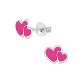 Joy|S - Zilveren roze hartjes oorbellen 9 x 6 mm dubbel hart