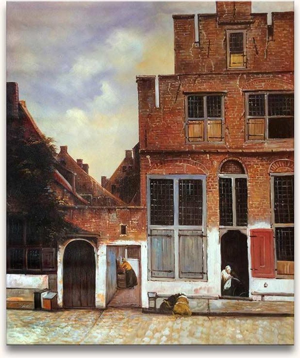 Grootmeesters ® Handgeschilderd schilderij Olieverf op Canvas - Het Straatje van Vermeer multi