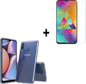 Samsung Galaxy A20s Hoesje - Cover TPU Siliconen Hoesje Transparant + Screenprotector Tempered Gehard Glas
