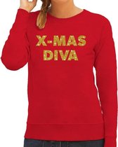 Foute Kersttrui / sweater - Christmas Diva - goud / glitter - rood - dames - kerstkleding / kerst outfit L (40)