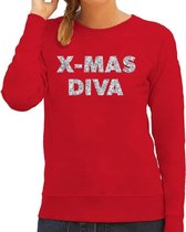 Foute Kersttrui / sweater - Christmas Diva - zilver / glitter - rood - dames - kerstkleding / kerst outfit S (36)