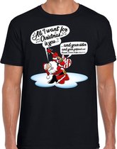 Fout Kerst shirt / t-shirt - Zingende kerstman met gitaar / All I Want For Christmas - zwart voor heren - kerstkleding / kerst outfit L (52)