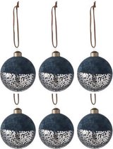 J-Line Doos Van 6 Kerstballen Fluweel/Pailletten Glas Blauw/Goud Small