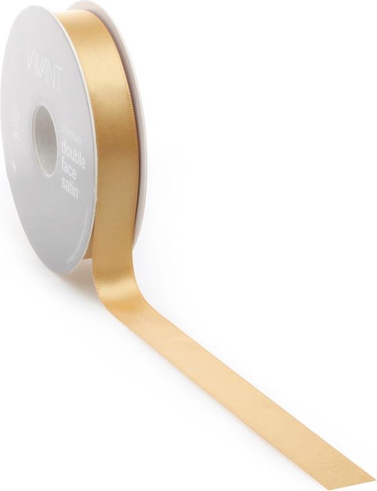 Licht goudkleurig satijnen lint op rol, 10 mm breed.