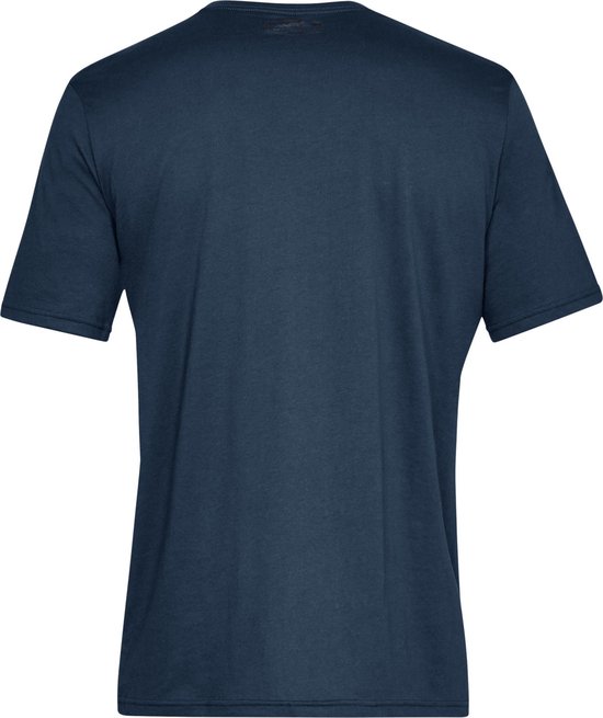 Donkerblauw sportshirt van Under Armour, achterkant met grijs logo in de nek.