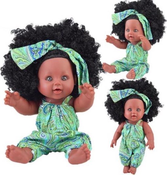 verontschuldiging strategie ongerustheid Bruine pop - Zwarte krullen - Donker gekleurde pop - Speelgoed pop - Baby  doll | bol.com