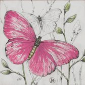 IHR - Colourful Butterflies - 20 papieren lunch servetten - 33 x 33 cm - Roze - Vlinders - Decoupage - Servettentechniek