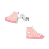 Joy|S - Zilveren gympies sneakers oorbellen glitter roze gympen