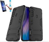 Xiaomi Redmi Note 8T Kickstand Shockproof Zwart Cover Case Hoesje - 1 x Tempered Glass Screenprotector A3TBL