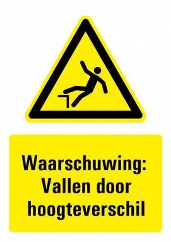 Waarschuwing voor vallen door hoogteverschil bord met tekst 148 x 210 mm