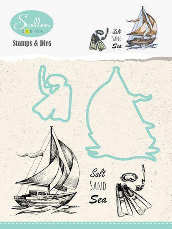 Foto: Hdcs001 nellie snellen holiday diecut clearstamp set boat snijmal stempel boot duiken zeilboot