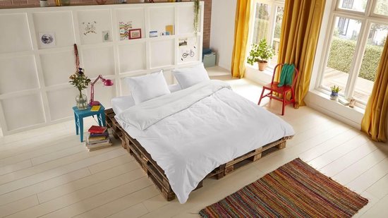 HIP dekbedovertrek effen kleur - 1 persoons 140x200/220 cm - Wit - 100% Katoen satijn
