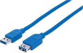 Manhattan USB-kabel USB 3.2 Gen1 (USB 3.0 / USB 3.1 Gen1) USB-A stekker, USB-A stekker 1.00 m Blauw Folie afscherming, UL gecertificeerd, Vergulde
