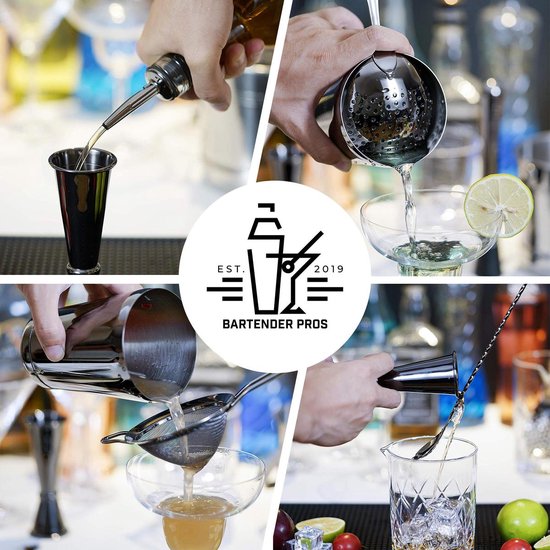 Gienxias 9 stuks Boston Cocktail Shaker Set - Stijlvolle Barman Dranken Mixer Kit - Zeef, Pourer, Muddler en Jigger Bar Accessoires - Inclusief Gepersonaliseerde Geschenkdoos