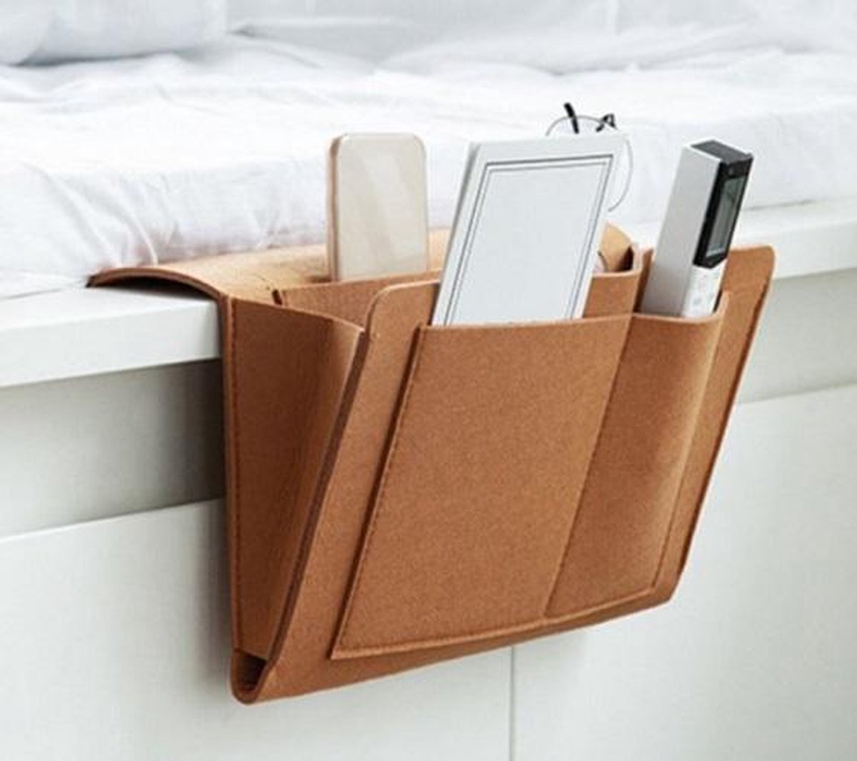 Bank Organiser - Bed Organiser zwart - Bedside Pocket - Tijdschriften Opbergen - Vilt - Nachtkastje - 27 x 21 x 10 cm (Klein) - Bruin