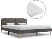 Bed met Matras Grijs 160x200 cm Stof (Incl LW Led klok) - Bed frame met lattenbodem - Tweepersoonsbed Eenpersoonsbed