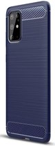 Geborsteld TPU Hoesje Geschikt voor Samsung Galaxy S20 Plus | Beschermhoes | Back Cover | Flexibel TPU | Stijlvol Carbon | Dun | Blauw
