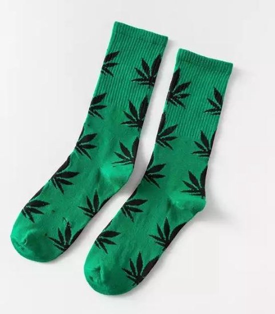 Wietsokken - Cannabissokken - Wiet - Cannabis - groen-zwart - Unisex sokken - Maat 36-45