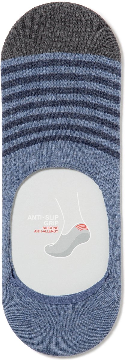 2-paar/set, uniseks voetjes (footie) met siliconen anti-slip strepen, denim, maat 40-41.