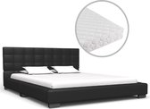 Bed met Matras Zwart 140x200 cm Kunstleer  (Incl LW Led klok) - Bed frame met lattenbodem - Tweepersoonsbed Eenpersoonsbed