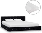Bed met Matras Zwart 140x200 cm Velvet Fluweel (Incl LW Led klok) - Bed frame met lattenbodem - Tweepersoonsbed Eenpersoonsbed