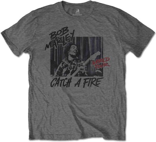 Bob Marley - Catch A Fire World Tour Heren T-shirt - XL - Grijs