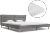 Bed met Matras Lichtgrijs 160x200 cm Stof met LED (Incl LW Led klok) - Bed frame met lattenbodem - Tweepersoonsbed Eenpersoonsbed
