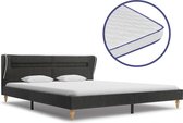 Bed met Traagschuim Matras Donkergrijs 160x200 cm Stof met LED (Incl LW Led klok) - Bed frame met lattenbodem - Tweepersoonsbed Eenpersoonsbed