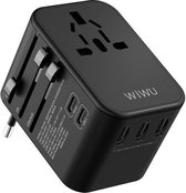 WIWU - Universele wereldstekker met 3x USB poorten en 1x USB TYPE-C - EU / UK / USA / AUS stekker - Zwart
