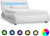 Bedframe Wit 90x200 cm Kunstleer met LED (Incl LW Led klok) - Bed frame met lattenbodem - Tweepersoonsbed Eenpersoonsbed